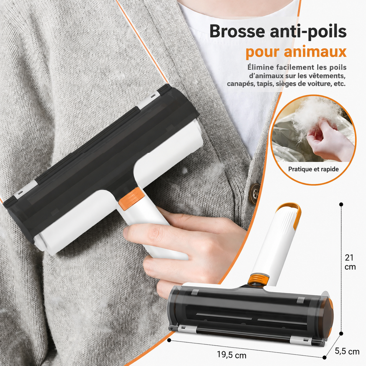 Rouleau anti-poils Nalia - Réutilisable pour vêtements et canapé